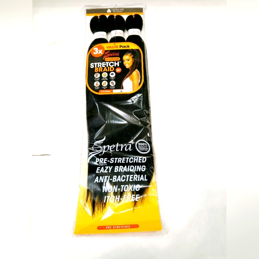 1 pack 3X Spectra Eazy Braiding Hair Extensions, Color 1B